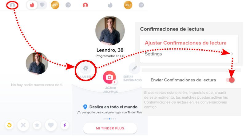 Desactivar confirmación de lectura en Tinder.